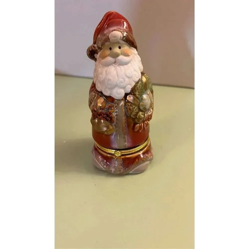 Old World Santa‎ Clause Porcelain Hinged Trinket Box Christmas Holidays